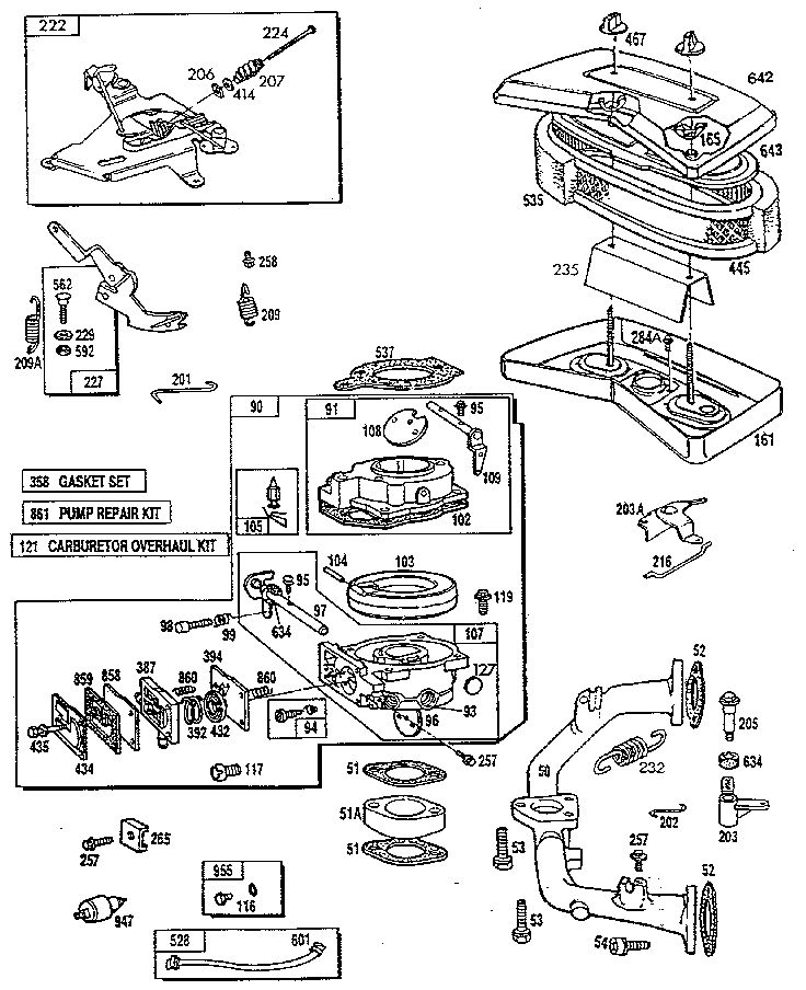 Air Cleaner Body And Carburetor Assembly Diagram and Parts List for 402700-402799  Briggs and Stratton Engine